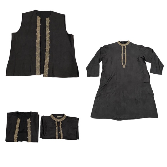 Roopam 2 Pc Kurta Set Men’s Size 40 Charcoal Gray Embroidered Two Piece Set - Picture 1 of 14